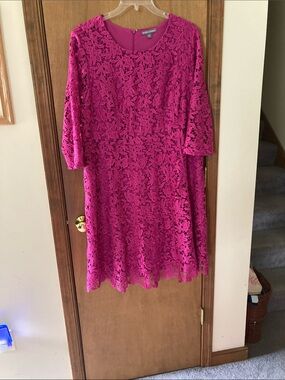 ruby & bloom Hot Pink Lace Midi Dress